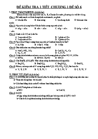 Đề kiểm tra 1 tiết môn Hóa học Lớp 8 - Chương 1 - Đề số 6