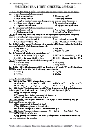 Đề kiểm tra 1 tiết môn Hóa học Lớp 8 - Chương 2 - Mai Hoàng Trúc