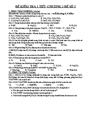Đề kiểm tra 1 tiết môn Hóa học Lớp 9 - Chương 1 - Đề số 2