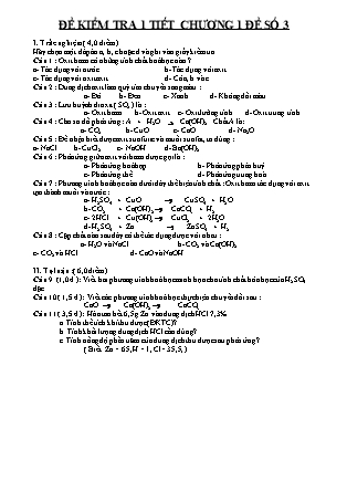 Đề kiểm tra 1 tiết môn Hóa học Lớp 9 - Chương 1 - Đề số 3