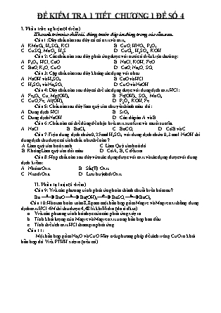 Đề kiểm tra 1 tiết môn Hóa học Lớp 9 - Chương 1 - Đề số 4