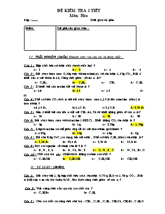 Đề kiểm tra 1 tiết môn Hóa học Lớp 9 (Kèm đáp án)