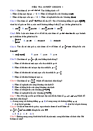Đề kiểm tra 45 phút môn Toán Lớp 12 - Chương 1