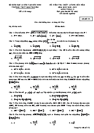 Đề kiểm tra chất lượng đầu năm môn Toán Khối 12 - Đề số 1 - Năm học 2018-2019 - Trường THPT Hàn Thuyên