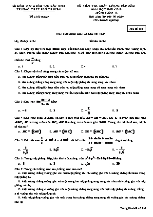 Đề kiểm tra chất lượng đầu năm môn Toán Khối 12 - Đề số 3 - Năm học 2018-2019 - Trường THPT Hàn Thuyên