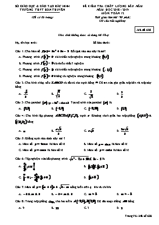 Đề kiểm tra chất lượng đầu năm môn Toán Khối 12 - Đề số 6 - Năm học 2018-2019 - Trường THPT Hàn Thuyên