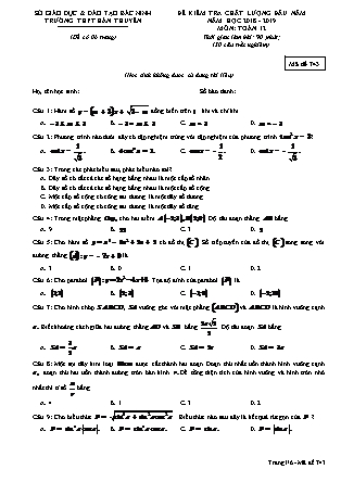 Đề kiểm tra chất lượng đầu năm môn Toán Khối 12 - Đề số 7 - Năm học 2018-2019 - Trường THPT Hàn Thuyên