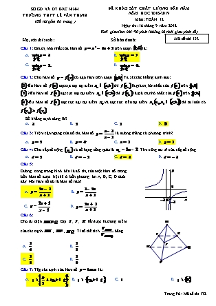 Đề kiểm tra chất lượng đầu năm môn Toán Khối 12 - Năm học 2018-2019 - Trường THPT Lê Văn Thịnh