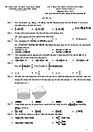 Đề kiểm tra chất lượng môn Toán Khối 12 - Học kì II - Đề số 1 - Năm học 2016-2017 - Trường THPT Nguyễn Bính