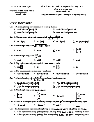 Đề kiểm tra chất lượng môn Toán Lớp 10 - Học kì II - Năm học 2016-2017 - Trường THPT Nam Trực