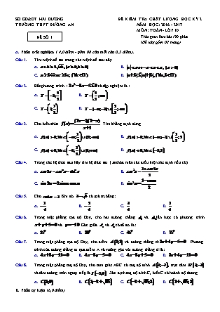 Đề kiểm tra chất lượng môn Toán Lớp 10 - Học kì II - Năm học 2016-2017 - Trường THPT Đường An