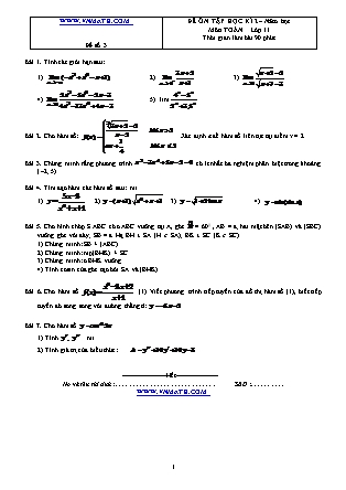 Đề kiểm tra chất lượng môn Toán Lớp 11 - Học kì 2 - Đề số 6