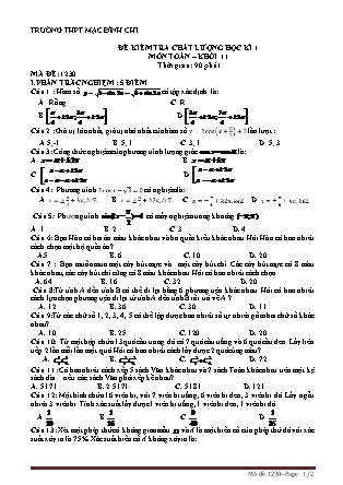 Đề kiểm tra chất lượng môn Toán Lớp 11 - Học kì I - Trường THPT Mạc Đĩnh Chi
