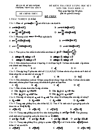 Đề kiểm tra chất lượng môn Toán Lớp 11 - Học kì I - Trường THPT Gia Lộc