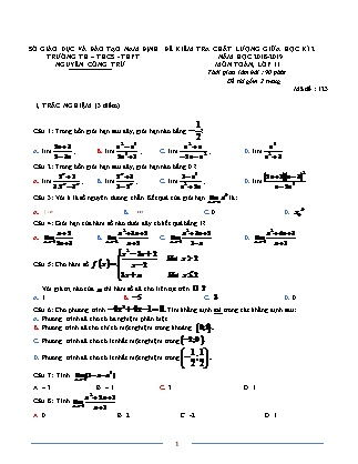 Đề kiểm tra chất lượng môn Toán Lớp 11 - Học kì II - Năm học 2018-2019 - Trường THCS Nguyễn Công Trứ