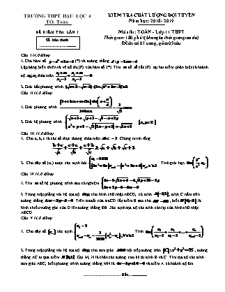 Đề kiểm tra chất lượng môn Toán Lớp 11 - Năm học 2018-2019 - Trường THPT Hậu Lộc