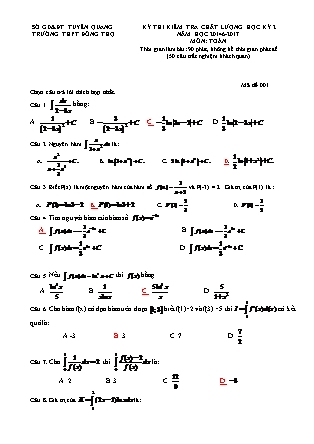 Đề kiểm tra chất lượng môn Toán Lớp 12 - Học kì II - Đề số 1 - Năm học 2016-2017 - Trường THPT Đông Thọ