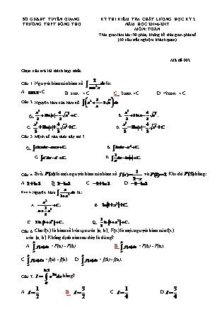 Đề kiểm tra chất lượng môn Toán Lớp 12 - Học kì II - Đề số 2 - Năm học 2016-2017 - Trường THPT Đông Thọ