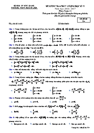 Đề kiểm tra chất lượng môn Toán Lớp 12 - Học kì II - Đề số 2 - Năm học 2016-2017 - Trường THPT Ngô Sĩ Liên