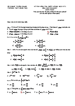 Đề kiểm tra chất lượng môn Toán Lớp 12 - Học kì II - Đề số 3 - Năm học 2016-2017 - Trường THPT Đông Thọ