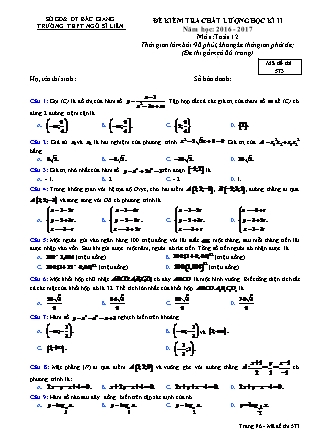 Đề kiểm tra chất lượng môn Toán Lớp 12 - Học kì II - Đề số 4 - Năm học 2016-2017 - Trường THPT Ngô Sĩ Liên