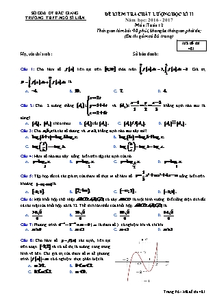 Đề kiểm tra chất lượng môn Toán Lớp 12 - Học kì II - Đề số 5 - Năm học 2016-2017 - Trường THPT Ngô Sĩ Liên