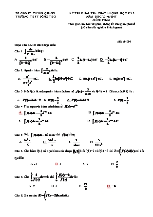 Đề kiểm tra chất lượng môn Toán Lớp 12 - Học kì II - Đề số 5 - Năm học 2016-2017 - Trường THPT Đông Thọ