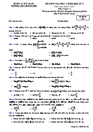 Đề kiểm tra chất lượng môn Toán Lớp 12 - Học kì II - Đề số 6 - Năm học 2016-2017 - Trường THPT Ngô Sĩ Liên