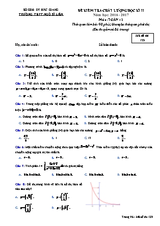 Đề kiểm tra chất lượng môn Toán Lớp 12 - Học kì II - Đề số 8 - Năm học 2016-2017 - Trường THPT Ngô Sĩ Liên