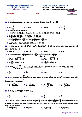 Đề kiểm tra định kì môn Toán Lớp 12 - Học kì II - Đề số 4 - Trường THPT Lương Định Của