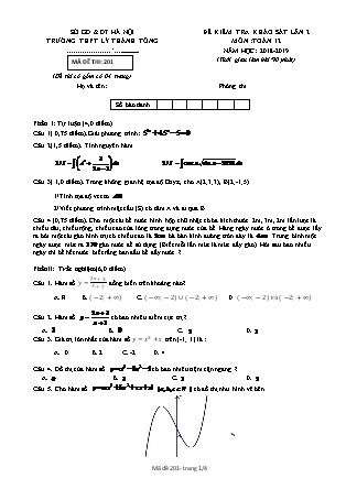 Đề kiểm tra khảo sát Lần 2 môn Toán Lớp 12 - Đề số 1 - Năm học 2018-2019 - Trường THPT Lý Thánh Tông