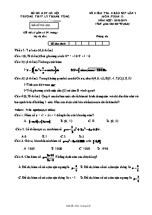 Đề kiểm tra khảo sát Lần 2 môn Toán Lớp 12 - Đề số 2 - Năm học 2018-2019 - Trường THPT Lý Thánh Tông