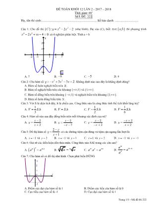 Đề kiểm tra Lần 2 môn Toán Lớp 12 - Đề số 2 - Năm học 2017-2018