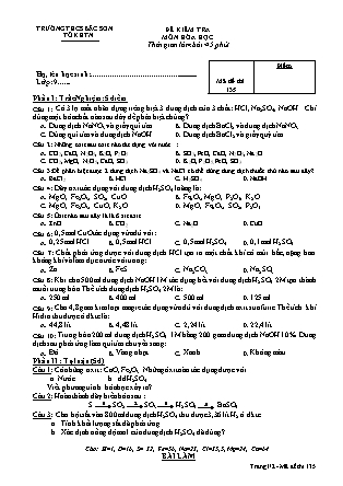 Đề kiểm tra môn Hóa học Lớp 9 - Đề số 1 - Trường THCS Bắc Sơn