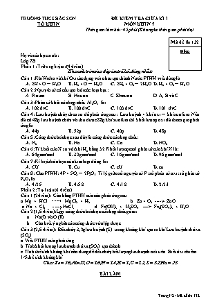 Đề kiểm tra môn Khoa học tự nhiên Lớp 7 - Học kì I - Trường THCS Bắc Sơn