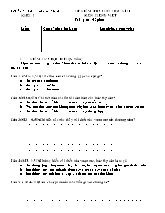 Đề kiểm tra môn Tiếng Việt Lớp 3 - Học kì II - Trường Tiểu học Lê Minh Châu