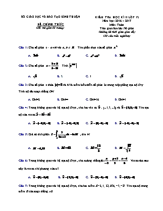 Đề kiểm tra môn Toán học Khối 12 - Học kì 2 - Năm học 2016-2017