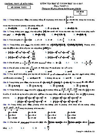 Đề kiểm tra môn Toán học Lớp 12 - Học kì II - Đề số 1 - Năm học 2016-2017 - Trường THPT Lê Hữu Trác