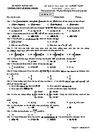Đề kiểm tra môn Toán học Lớp 12 - Học kì II - Đề số 3 - Năm học 2016-2017 - Trường THPT Lê Hồng Phong