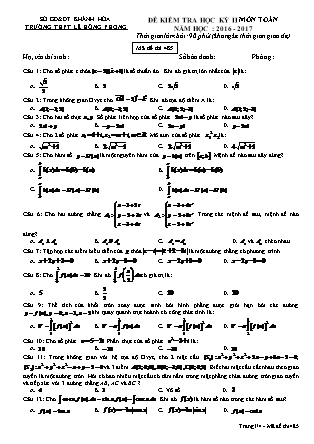Đề kiểm tra môn Toán học Lớp 12 - Học kì II - Đề số 4 - Năm học 2016-2017 - Trường THPT Lê Hồng Phong