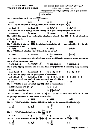 Đề kiểm tra môn Toán học Lớp 12 - Học kì II - Đề số 5 - Năm học 2016-2017 - Trường THPT Lê Hồng Phong