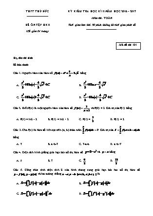 Đề kiểm tra môn Toán học Lớp 12 - Học kì II - Đề số 6 - Năm học 2016-2017 - Trường THPT Thủ Đức