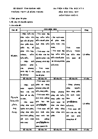 Đề kiểm tra môn Toán học Lớp 12 - Học kì II - Đề số 6 - Năm học 2016-2017 - Trường THPT Lê Hồng Phong