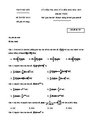 Đề kiểm tra môn Toán học Lớp 12 - Học kì II - Năm học 2016-2017 - Trường THPT Thủ Đức