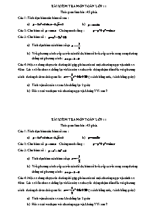 Đề kiểm tra môn Toán Khối 11 (Chuẩn kiến thức)