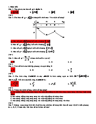 Đề kiểm tra môn Toán Khối 12 - Đề số 1 (Chuẩn kiến thức)