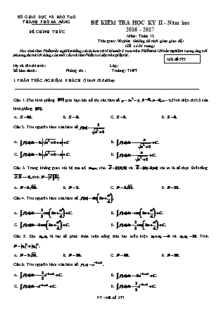 Đề kiểm tra môn Toán Khối 12 - Học kì II - Năm học 2016-2017