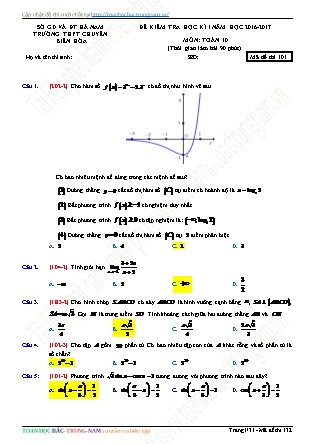 Đề kiểm tra môn Toán Lớp 10 - Học kì I - Năm học 2016-2017 - Trường THPT Biên Hòa