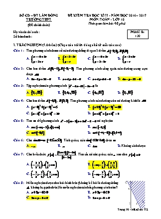 Đề kiểm tra môn Toán Lớp 10 - Học kì II - Mã đề thi 132 - Năm học 2016-2017