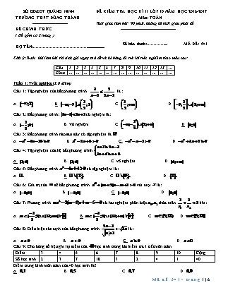 Đề kiểm tra môn Toán Lớp 10 - Học kì II - Năm học 2016-2017 - Trường THPT Đông Thành